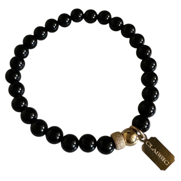 Polished Onyx Stretch Bracelet with 14k Gold Filled Spacers and Classic Tag - Picture 1 of 6